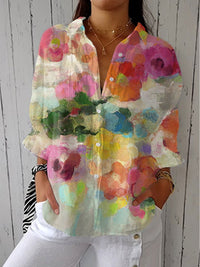 Grace | Blusa colorata e artistica con motivo floreale ad acquerello e abbottonatura frontale