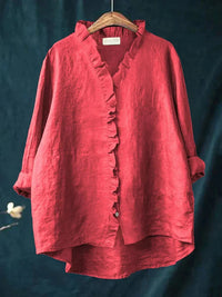 Serena | Leichte und feminine Bluse mit Rüschen und V-Ausschnitt