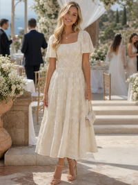 Lydia | Romantisches und luftiges Midikleid mit floralem Strukturmuster