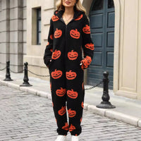 Sara | Moderner und verspielter Halloween-Fleece-Overall mit Kürbismotiv