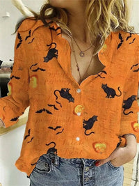 Laura | Verspielte und kuschelige Halloweenbluse mit Katzenmotiv