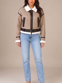 Audrey | Chic and Comfortable Cropped Teddy-Collar Aviator Jacket
