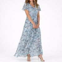 Emilia | Weiches florales Chiffon-Maxikleid mit Volantärmeln für eine Herbsthochzeit