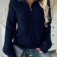 Victoria | Weicher und bequemer Pullover mit Zopfmuster und halbem Reißverschluss