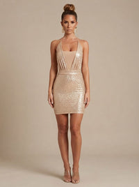 Camille | Daring and Refined Sequin Halter Neck Party Mini Dress